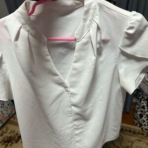 White V-Neck Puff Sleeve Blouse